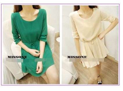 Elegant Chiffon Dress With Belt String (Available in Cream & Green)